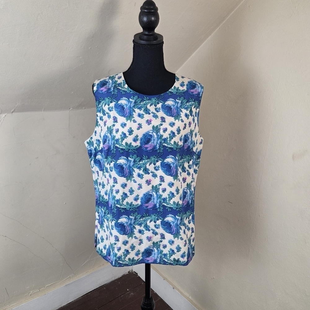 Talbots Silk Blend Rose Sleeveless Top Women’s‎ Size 16 Floral Bohemian Colorful